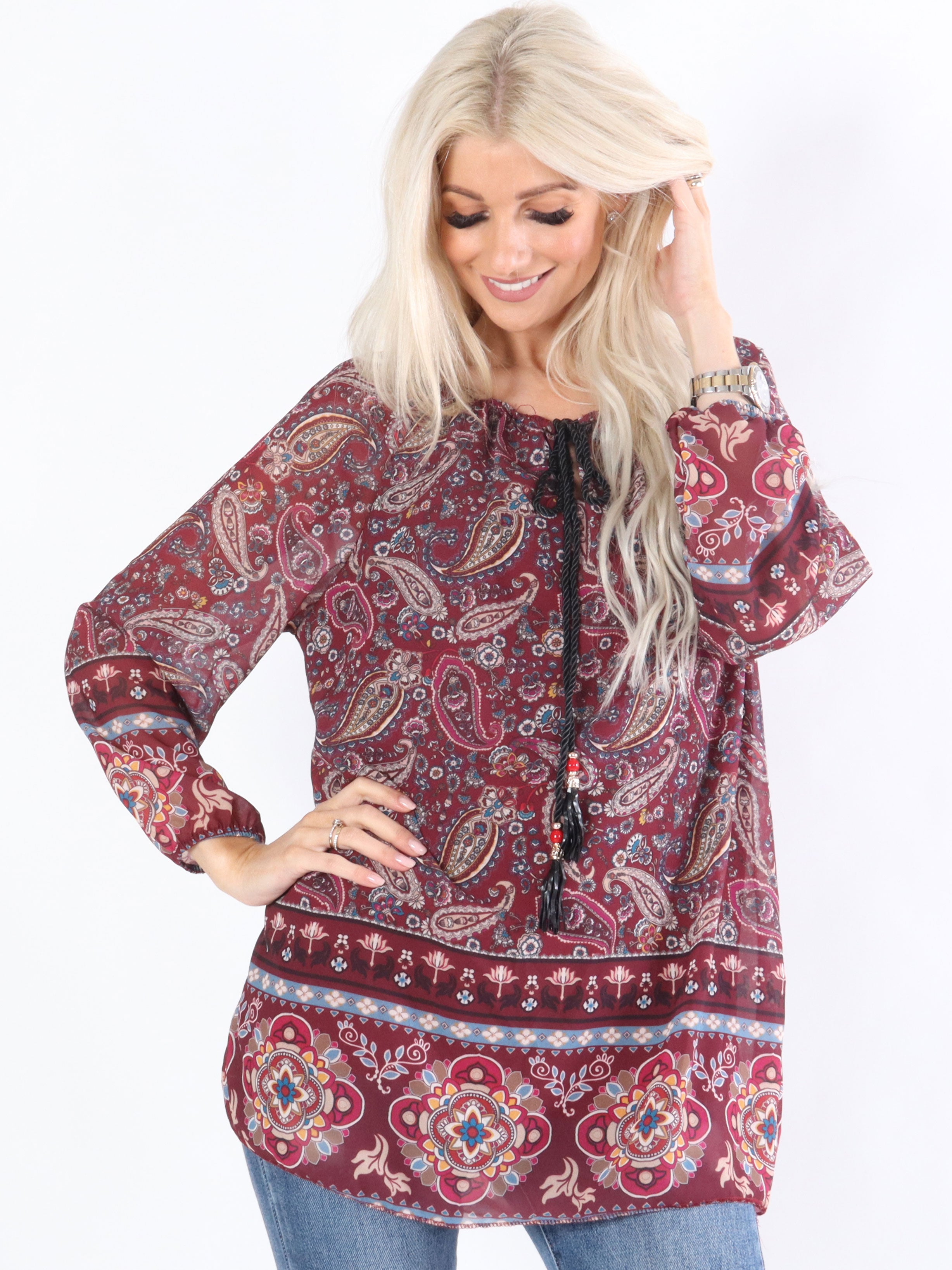 Latoya - Mønstret tunika i chiffon